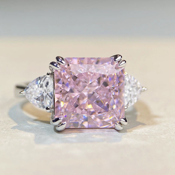 Women's S925 Sterling Silver Square Geometric Light Luxury Ring With Ice Flower Cut Zircon And High Carbon Diamond Electroplated