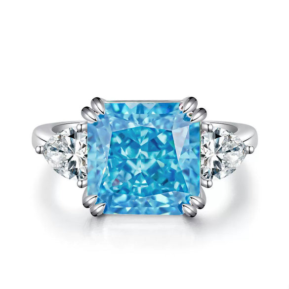 Women's S925 Sterling Silver Square Geometric Light Luxury Ring With Ice Flower Cut Zircon And High Carbon Diamond Electroplated