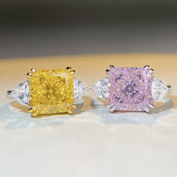 Women's S925 Sterling Silver Square Geometric Light Luxury Ring With Ice Flower Cut Zircon And High Carbon Diamond Electroplated