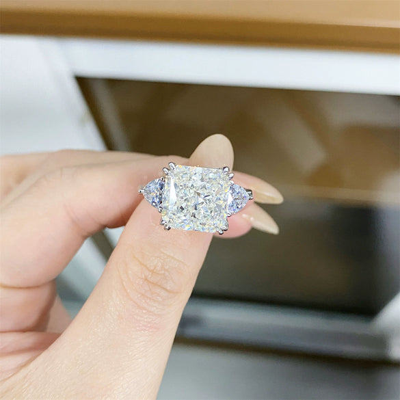 Women's S925 Sterling Silver Square Geometric Light Luxury Ring With Ice Flower Cut Zircon And High Carbon Diamond Electroplated