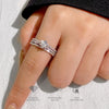Women's S925 Sterling Silver Stacking Rings With Moissanite And Geometric Pattern Electroplated