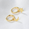 Women's S925 Sterling Silver Star Moon Asymmetric Goldplated Earrings Set With Diamonds Minimalist Style