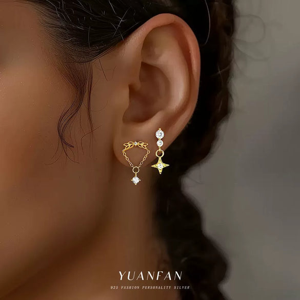 Women's S925 Sterling Silver Star Shape Diamond Zirconia Simple Light Luxury Allmatch Earrings
