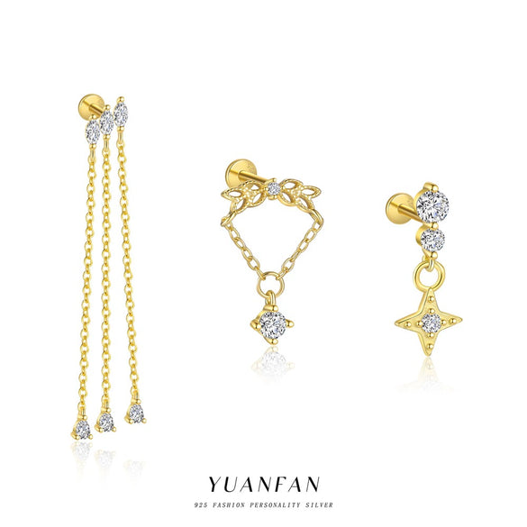 Women's S925 Sterling Silver Star Shape Diamond Zirconia Simple Light Luxury Allmatch Earrings