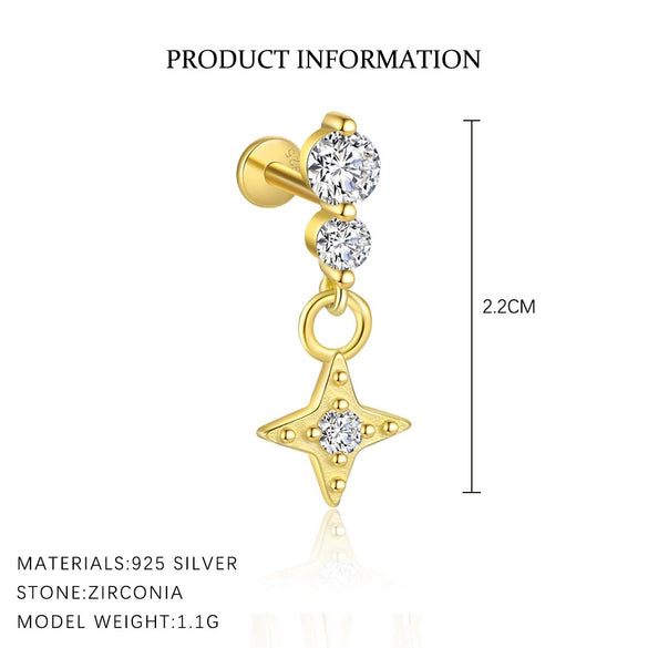 Women's S925 Sterling Silver Star Shape Diamond Zirconia Simple Light Luxury Allmatch Earrings