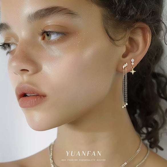 Women's S925 Sterling Silver Star Shape Diamond Zirconia Simple Light Luxury Allmatch Earrings
