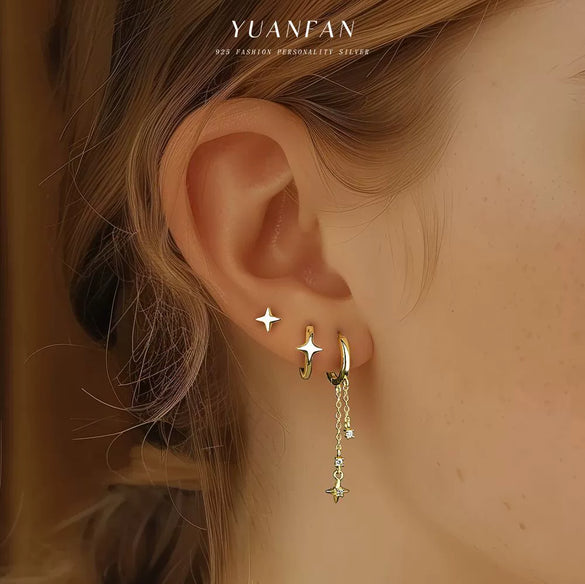 Women's S925 Sterling Silver Star Shape Zircon Earrings