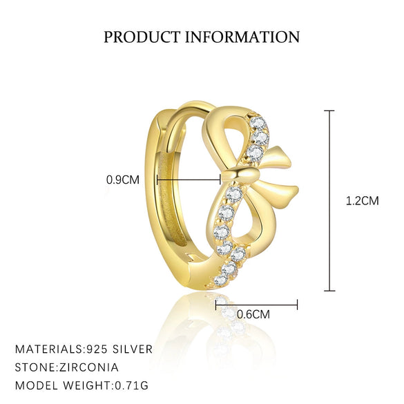 Women's S925 Sterling Silver Sweet Bow Tie Zircon Earrings