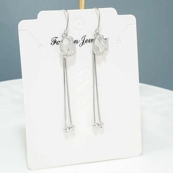 Women's S925 Sterling Silver Tulip Chalcedony Tassel Earrings Elegant Long Floral Ear Line Drop Earrings