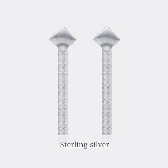 Women's S925 Sterling Silver Vintage Pearl Tassel Long Earrings With Geometric Pattern