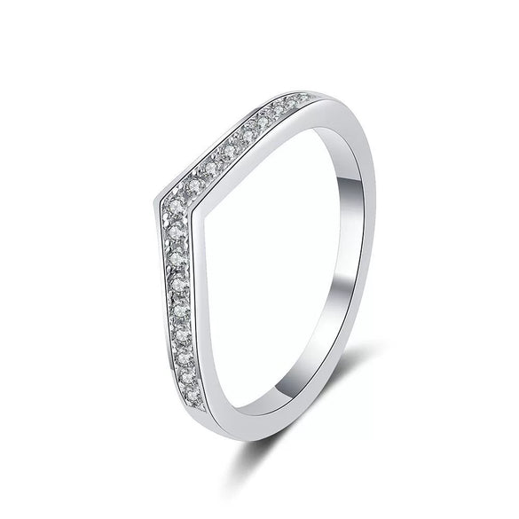 Women's S925 Sterling Silver Vshaped Ring With Simulation Diamond Electroplated Letternumbertext Pattern