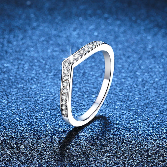 Women's S925 Sterling Silver Vshaped Ring With Simulation Diamond Electroplated Letternumbertext Pattern