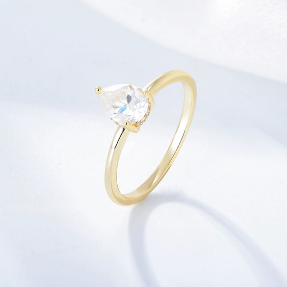 Women's S925 Sterling Silver Water Drop Zircon Geometric Ring