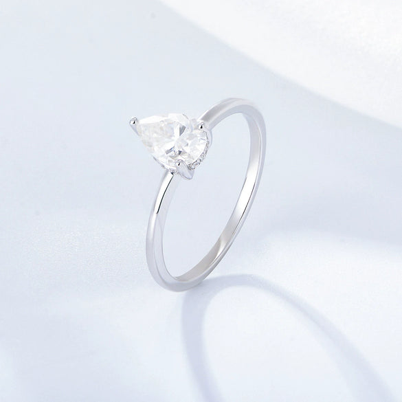 Women's S925 Sterling Silver Water Drop Zircon Geometric Ring