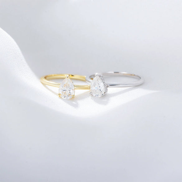 Women's S925 Sterling Silver Water Drop Zircon Geometric Ring