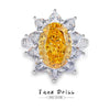 Women's S925 Sterling Silver Yellow Diamond Ring With Geometric Style And Ice Flower Cut