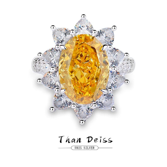 Women's S925 Sterling Silver Yellow Diamond Ring With Geometric Style And Ice Flower Cut