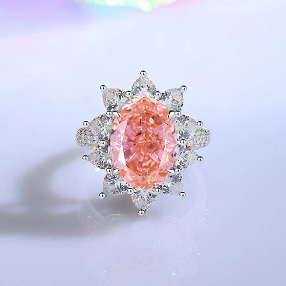 Women's S925 Sterling Silver Yellow Diamond Ring With Geometric Style And Ice Flower Cut