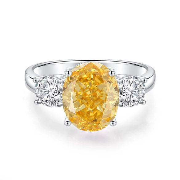 Women's S925 Sterling Silver Yellow Diamond Ring With Ice Flower Cut And Reddish Cut 8A Zircon