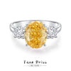 Women's S925 Sterling Silver Yellow Diamond Ring With Ice Flower Cut And Reddish Cut 8A Zircon