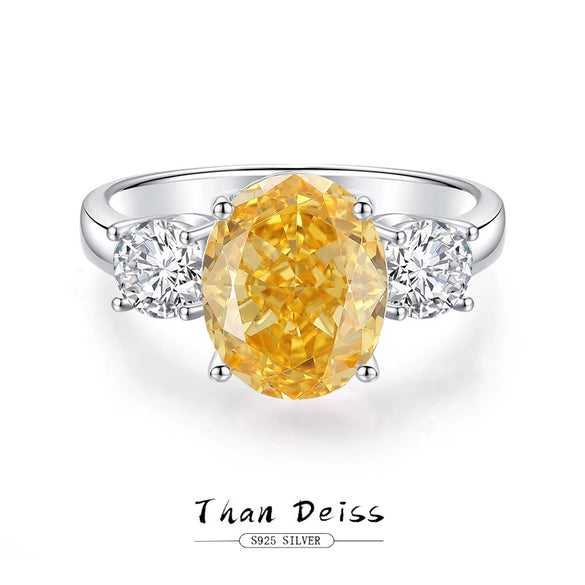 Women's S925 Sterling Silver Yellow Diamond Ring With Ice Flower Cut And Reddish Cut 8A Zircon