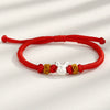 Women's S925 Sterling Silver Zodiac Rat Red Rope Bracelet Handwoven Animal Charm Bracelet With Electroplated Niche Design
