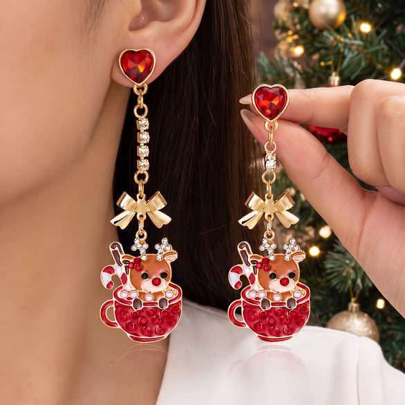 Women's Santa Claus Alloy Drop Earrings With Copper Posts Plated Festive Holiday Jewelry For Christmas Celebrations