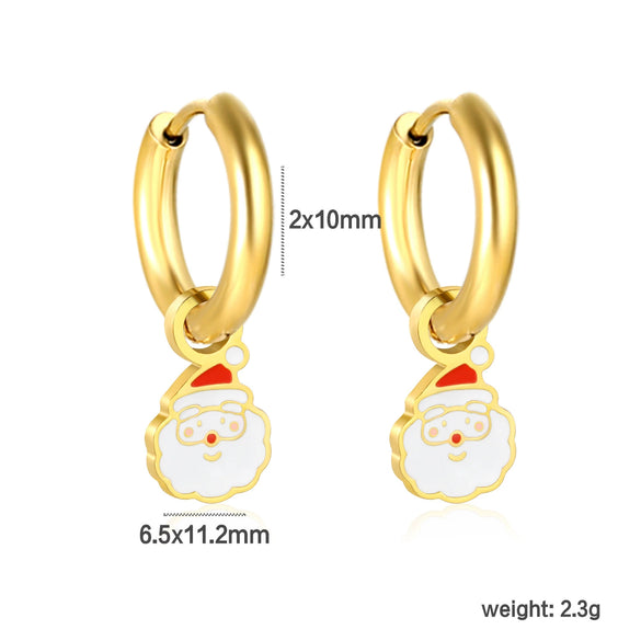 Women's Santa Claus Christmas Earrings In Stainless Steel With Electroplated Finish Cute Simple Festive Design
