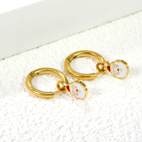 Women's Santa Claus Christmas Earrings In Stainless Steel With Electroplated Finish Cute Simple Festive Design