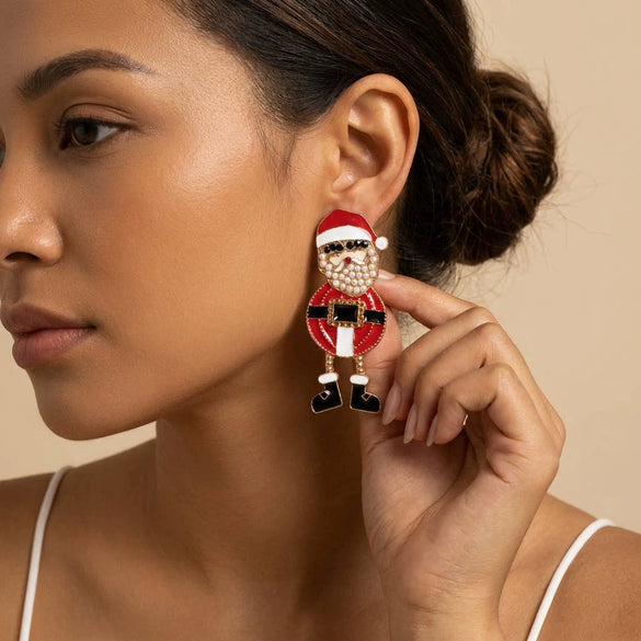 Women's Santa Claus Christmas Tree Drop Earrings With Rhinestone Accents Alloy Electroplated Cartoon Holiday Ear Hooks