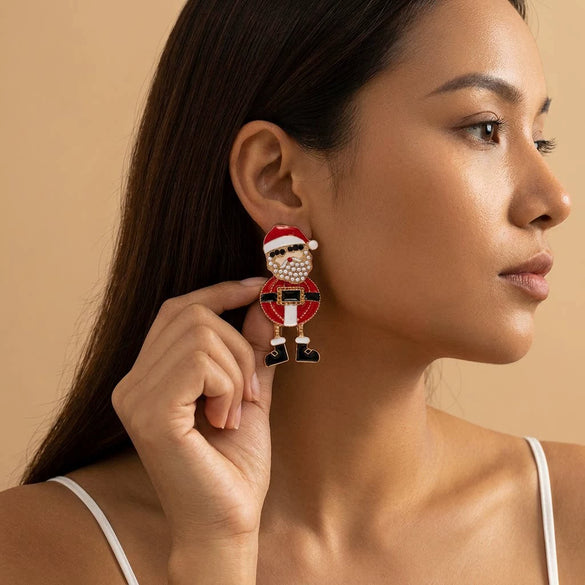 Women's Santa Claus Christmas Tree Drop Earrings With Rhinestone Accents Alloy Electroplated Cartoon Holiday Ear Hooks