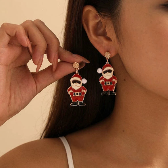 Women's Santa Claus Christmas Tree Drop Earrings With Rhinestone Accents Alloy Electroplated Cartoon Holiday Ear Hooks