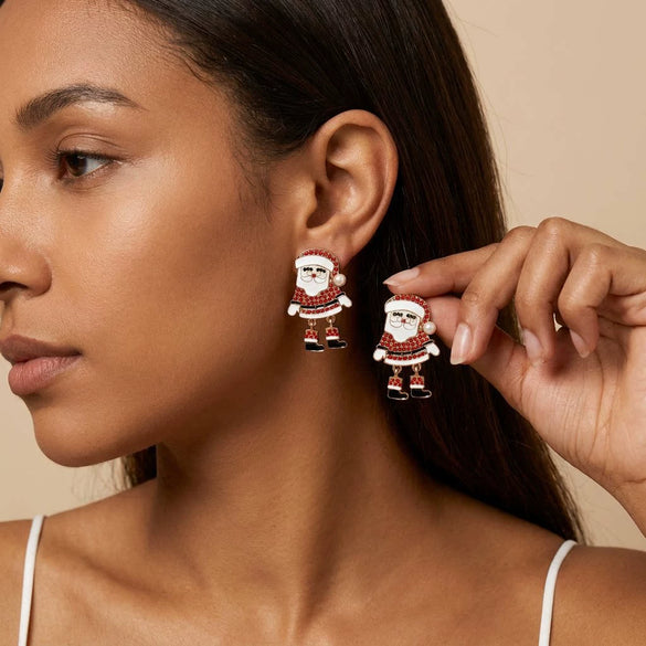 Women's Santa Claus Christmas Tree Drop Earrings With Rhinestone Accents Alloy Electroplated Cartoon Holiday Ear Hooks