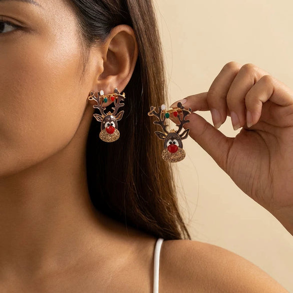 Women's Santa Claus Christmas Tree Drop Earrings With Rhinestone Accents Alloy Electroplated Cartoon Holiday Ear Hooks