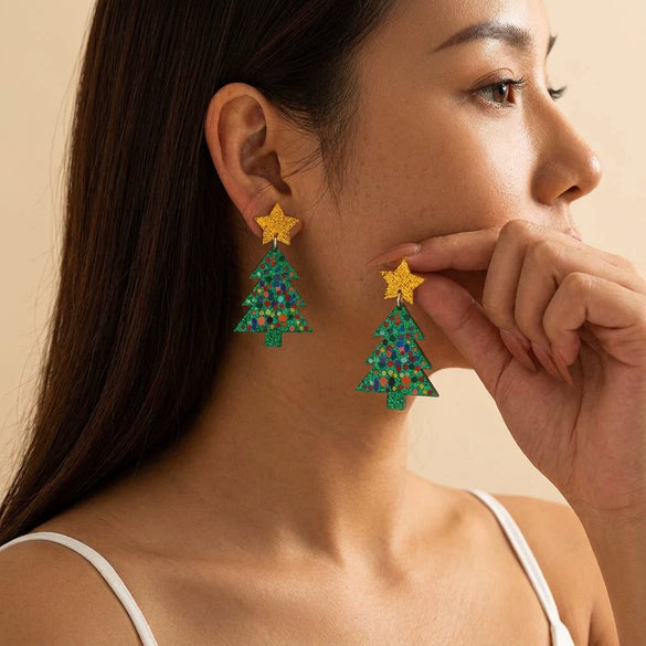 Women's Santa Claus Christmas Tree Drop Earrings With Rhinestone Accents Alloy Electroplated Cartoon Holiday Ear Hooks