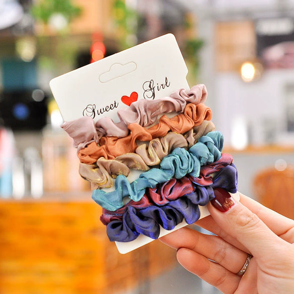 Women's Satin Knitted Plaid Hair Scrunchie Set French Retro Silk Style Fabric Hair Ties Soft Elastic Large Scrunchies