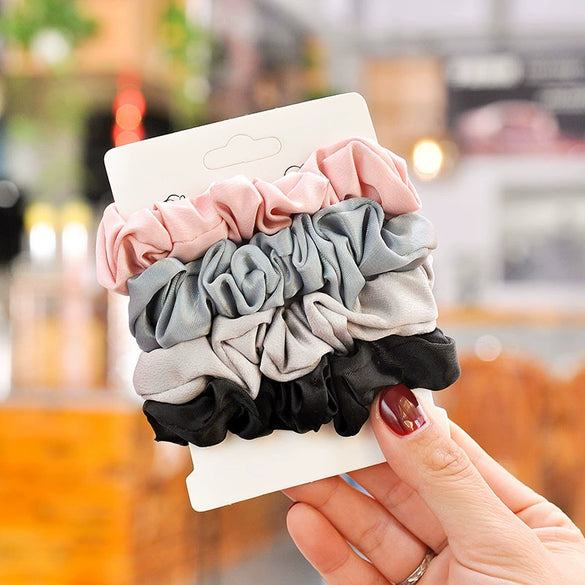 Women's Satin Knitted Plaid Hair Scrunchie Set French Retro Silk Style Fabric Hair Ties Soft Elastic Large Scrunchies