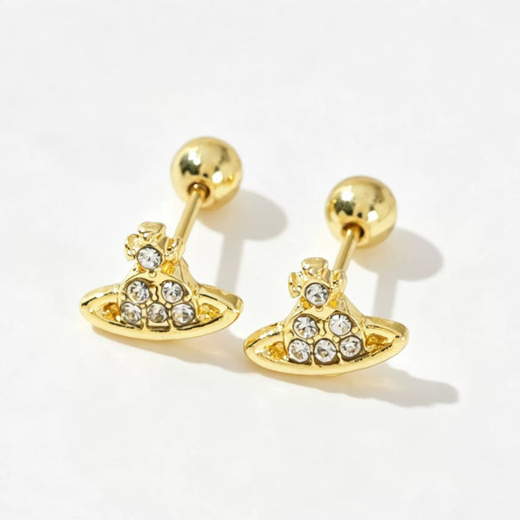 Women's Saturn Planet Drop Earrings With Diamondstudded Electroplated Metal Constellation Design Compact Fashion Punk Style