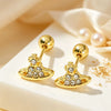 Women's Saturn Planet Drop Earrings With Diamondstudded Electroplated Metal Constellation Design Compact Fashion Punk Style