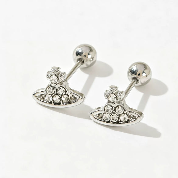 Women's Saturn Planet Drop Earrings With Diamondstudded Electroplated Metal Constellation Design Compact Fashion Punk Style