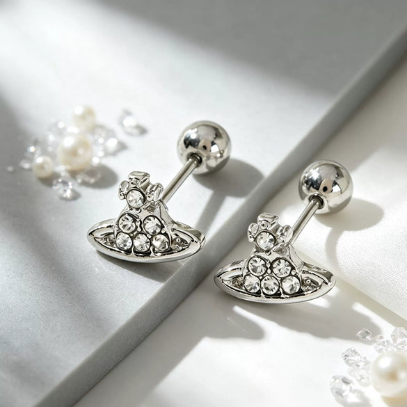 Women's Saturn Planet Drop Earrings With Diamondstudded Electroplated Metal Constellation Design Compact Fashion Punk Style
