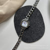 Women's Sea Blue Motherofpearl Sugar Cube Metal Case Ordinary Glass Mirror Bracelet Watch Simple Cold Light Luxury Style