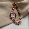 Women's Sea Blue Motherofpearl Sugar Cube Metal Case Ordinary Glass Mirror Bracelet Watch Simple Cold Light Luxury Style