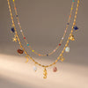 Women's Seahorse Heart Pendant Stainless Steel Double Layer Necklace With Pearls Rhinestones And Natural Stones Geometric Plated Design