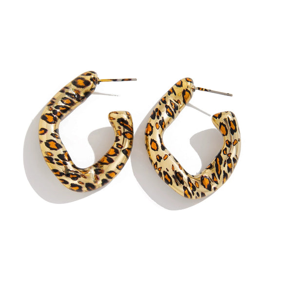 Women's Sexy Leopard Print Resin Geometric Irregular Cshaped Handmade Drop Earrings
