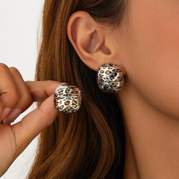 Women's Sexy Leopard Print Resin Geometric Irregular Cshaped Handmade Drop Earrings