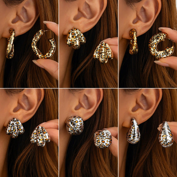Women's Sexy Leopard Print Resin Geometric Irregular Cshaped Handmade Drop Earrings