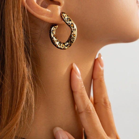 Women's Sexy Leopard Print Resin Geometric Irregular Cshaped Handmade Drop Earrings