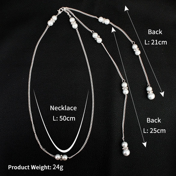 Women's Sexy Necklace Body Chain Back Chain Dress Accessories Pearl Rhinestone Drop Shape Set With Pearls