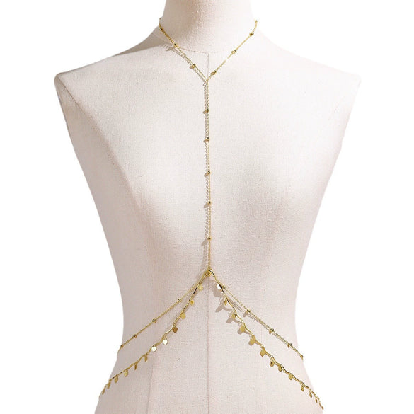 Women's Sexy Sequins Iron Body Chain With Goldplated Artificial Gemstones And Semiprecious Stones And Electroplating Process